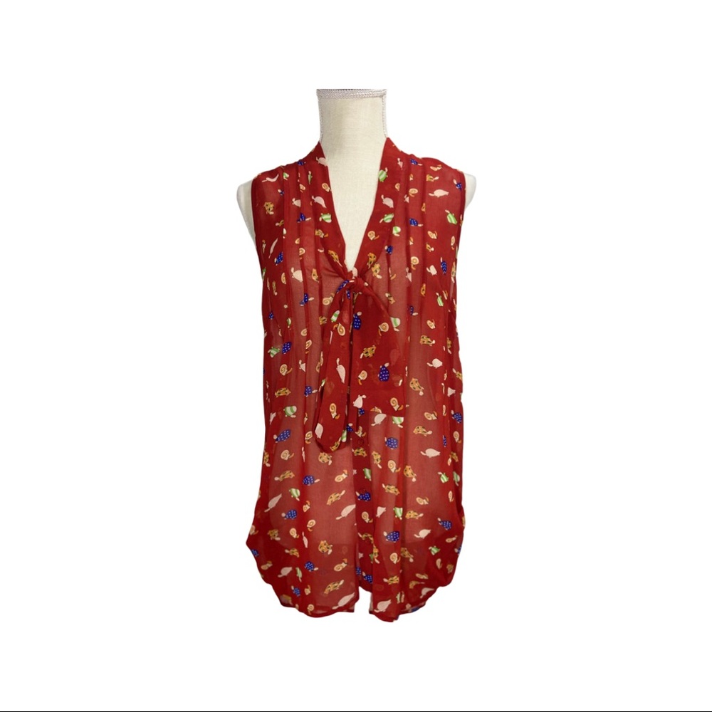 ModCloth Turtles & Snails Chiffon Tie Neck Tank